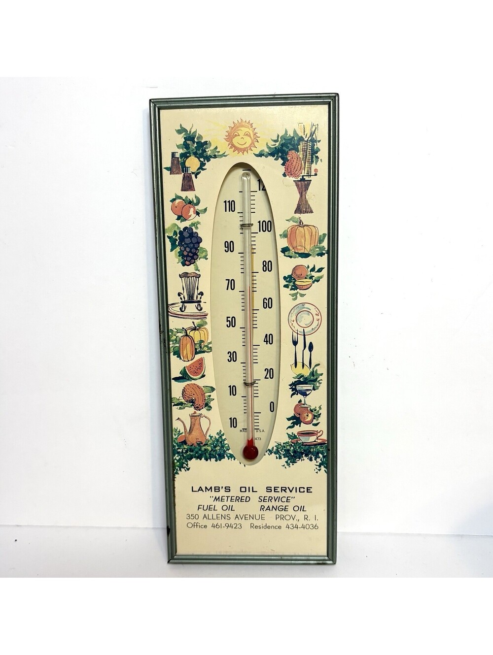 Vintage Lamb’s Oil Service Providence RI Gas Advertising Thermometer Kitchen
